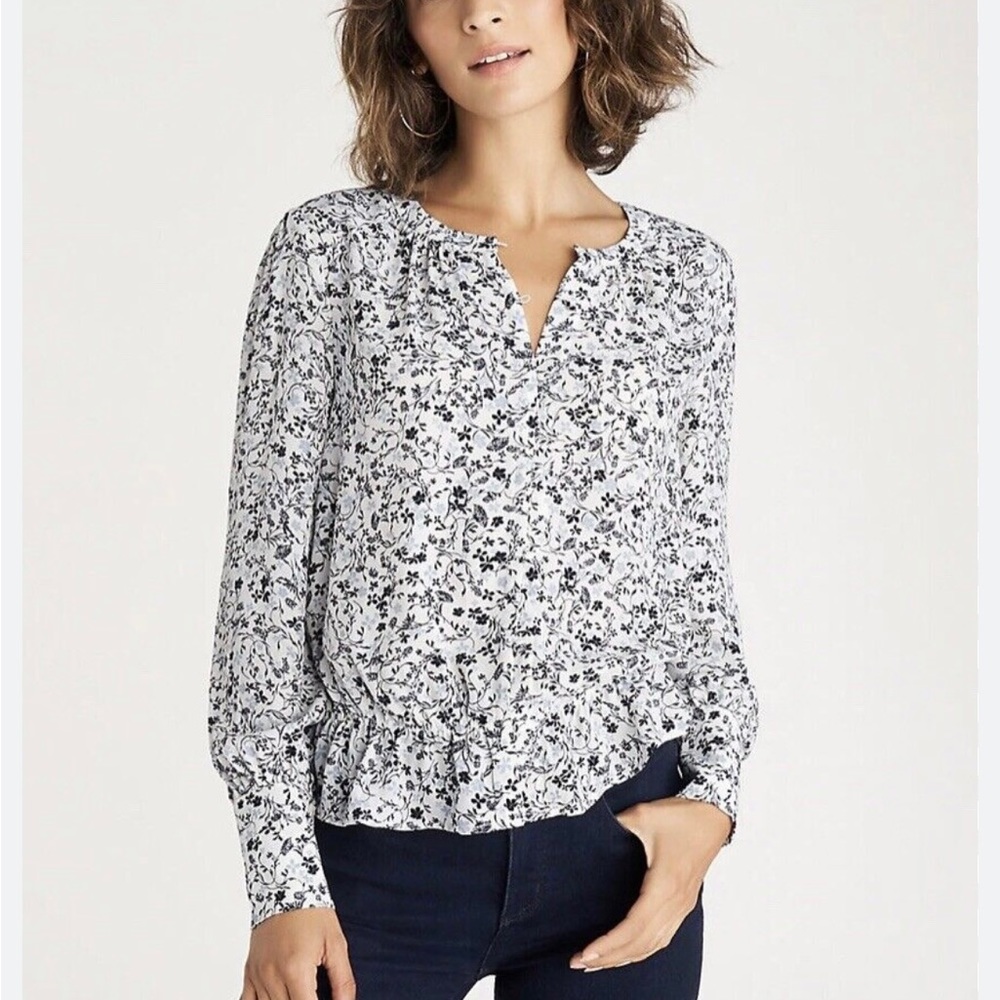 Ann Taylor Cinched Waist Floral Blouse